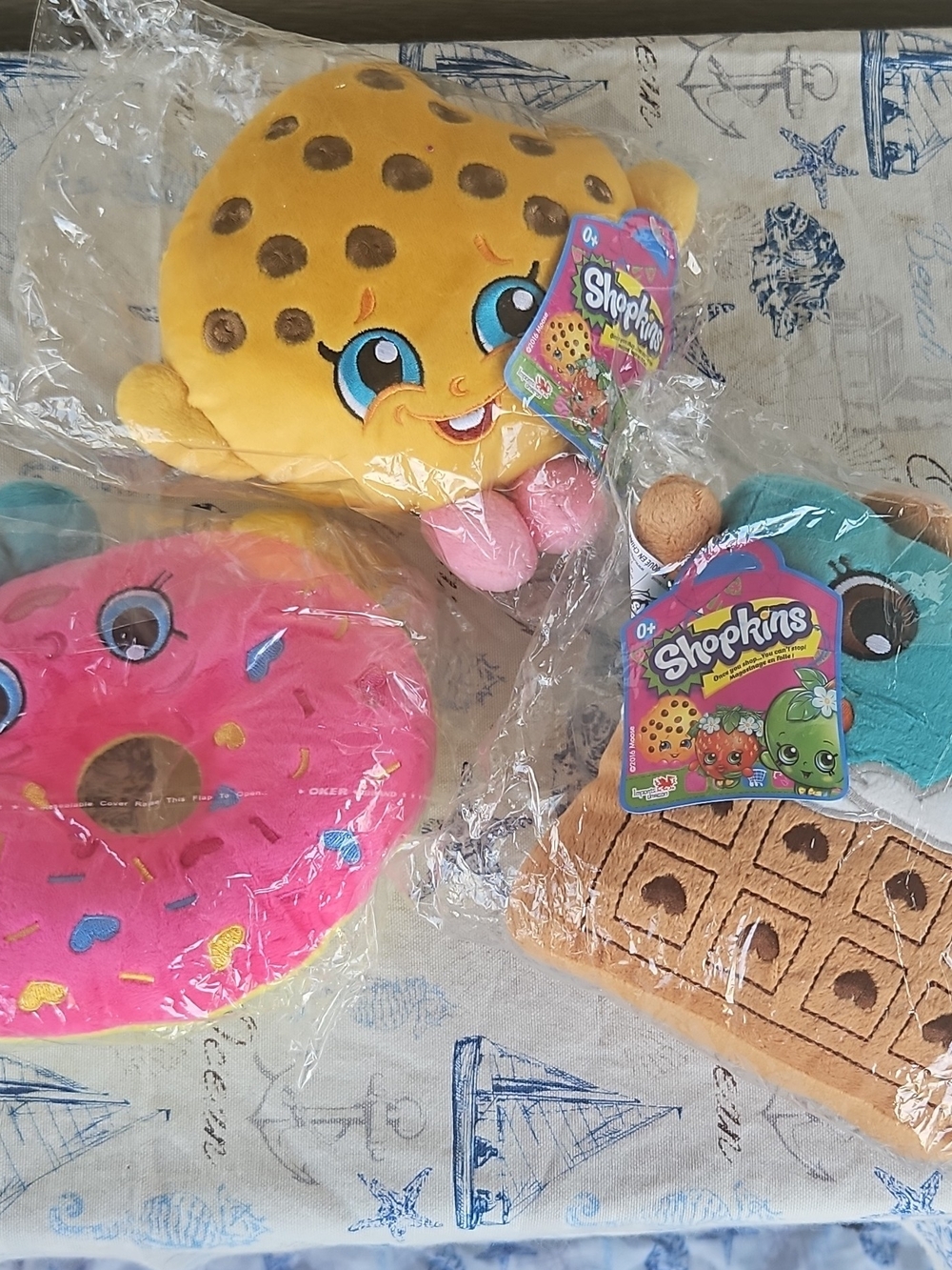 Shopkins Plush Set - Yellow Cookie, Pink Donut, Teal Ice Cream, Brown Waffle